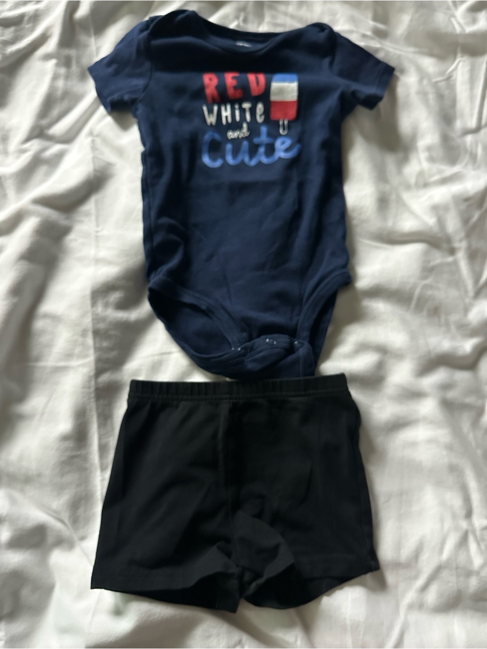 Carter’s Navy 'Red White and Cute' Baby Bodysuit with Black Shorts